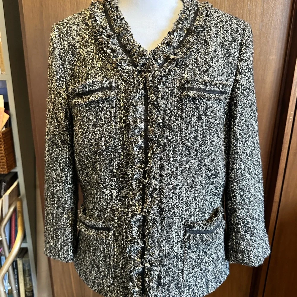 Talbots classic C inspired Black and Gray Tweed Blazer